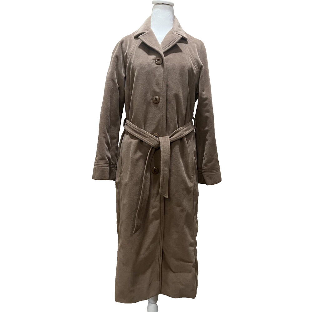 Vtg 70s Juli de Roma Tan Belted Over Coat 10 Kajjmir Man Made Cashmere Classic